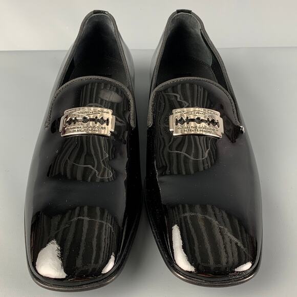 JOHN RICHMOND Size 9.5 Black Leather Slip On Razor Belt Loafers main image 6